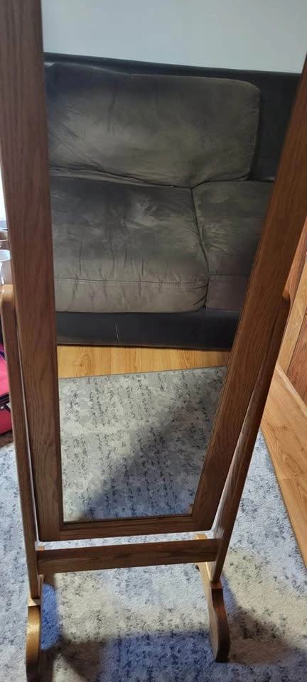 Solid Oak Cheval Floor Mirror - photo 2