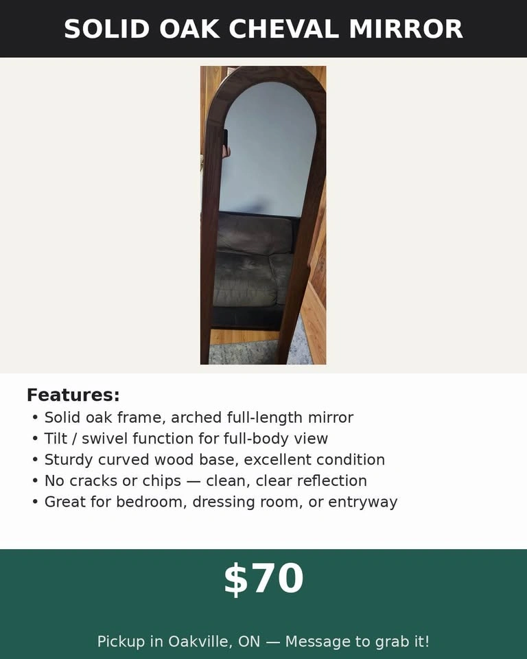 Solid Oak Cheval Floor Mirror - photo 3