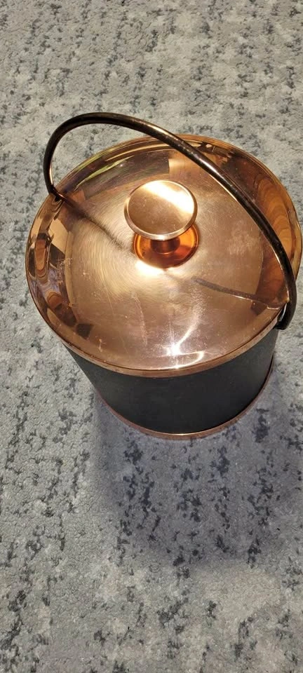 Vintage Copper and Black Ice Bucket with Tongs