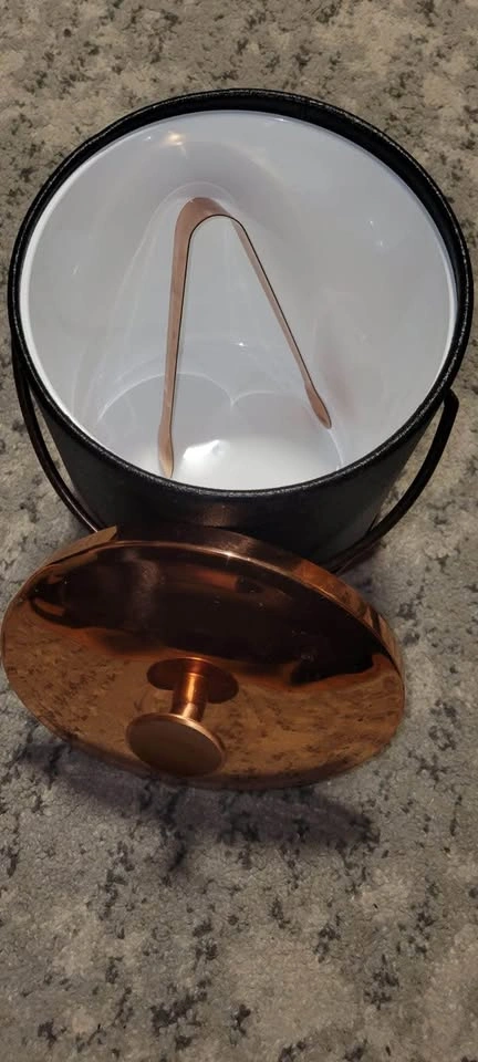 Vintage Copper and Black Ice Bucket with Tongs - photo 2