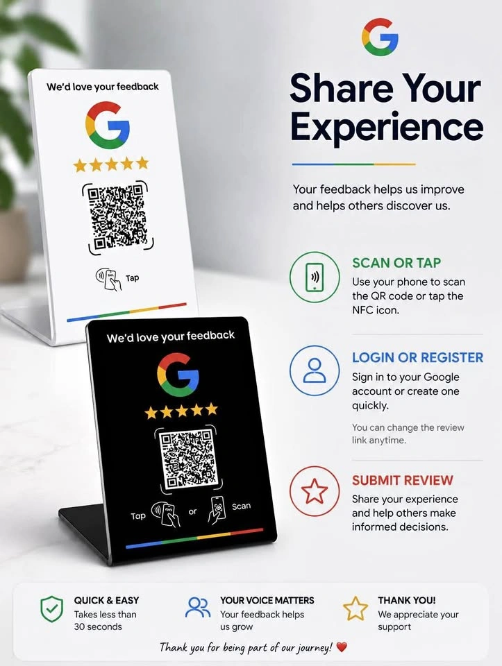 Google Review NFC and QR Code Stand