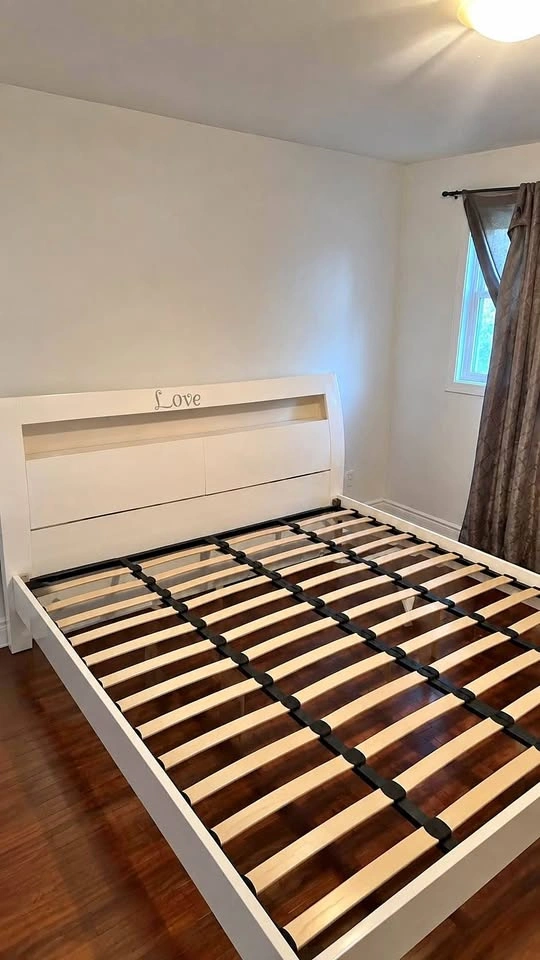 Queen Size White Bed Frame with Headboard & LED Lights