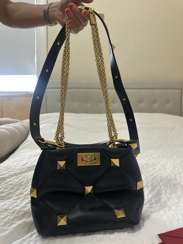 Valentino Garavani Black Studded Quilted Satchel, Gold Chain Str - photo 2