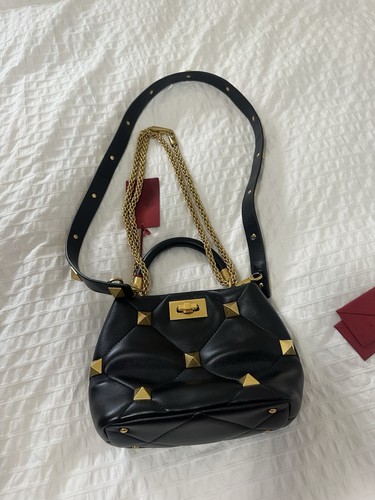 Valentino Garavani Black Studded Quilted Satchel, Gold Chain Str - photo 3