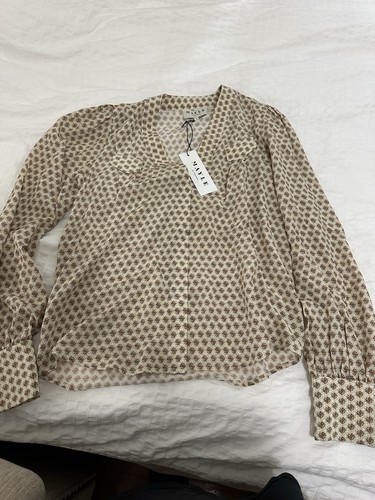 Mayle Women’s Floral Blouse Beige/Brown V-Neck Silk Chiffon 6P