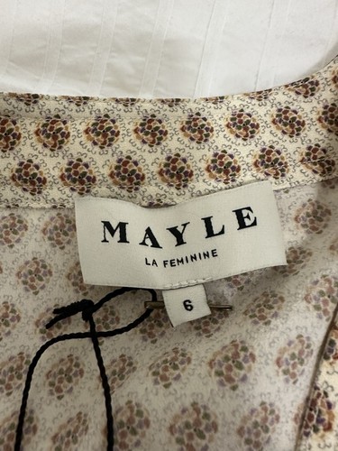 Mayle Women’s Floral Blouse Beige/Brown V-Neck Silk Chiffon 6P - photo 3