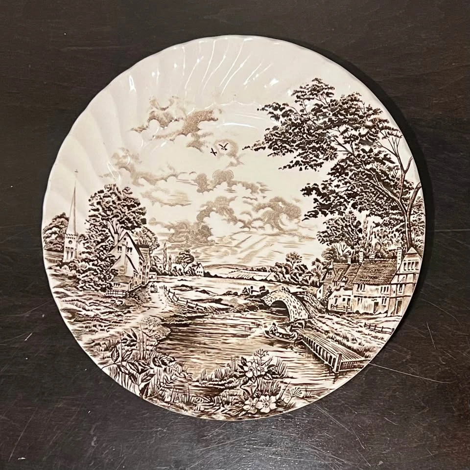 Ridgway Staffordshire England 10” Plate, Brown & White “Country - photo 2