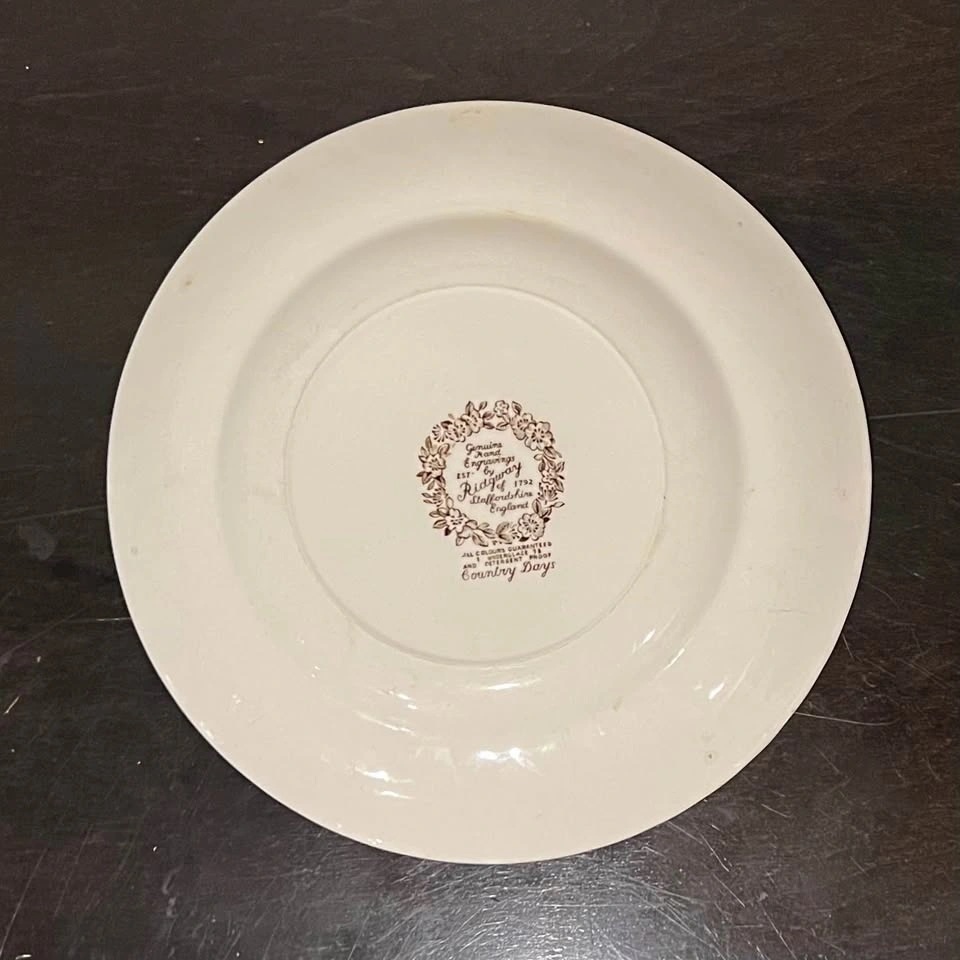Ridgway Staffordshire England 10” Plate, Brown & White “Country - photo 3