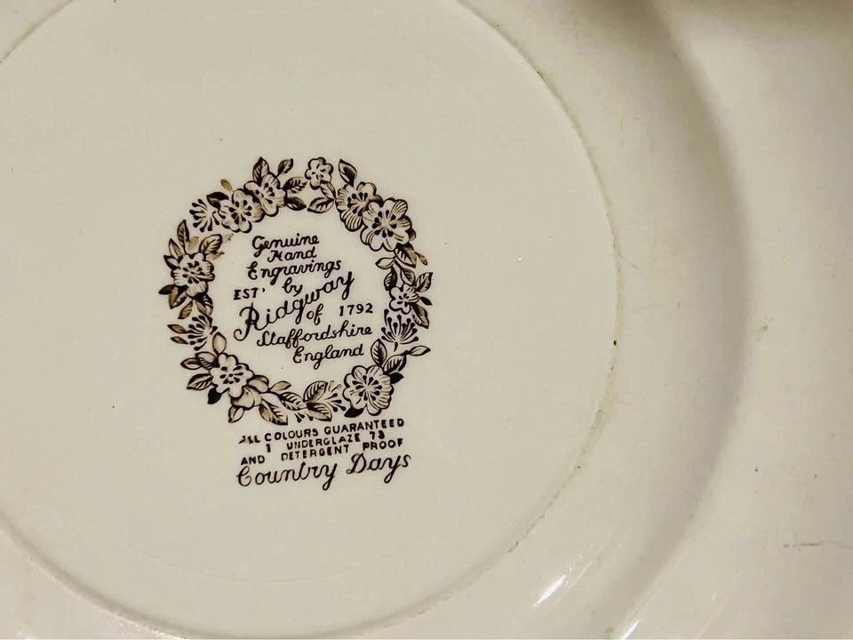 Ridgway Staffordshire England 10” Plate, Brown & White “Country - photo 4