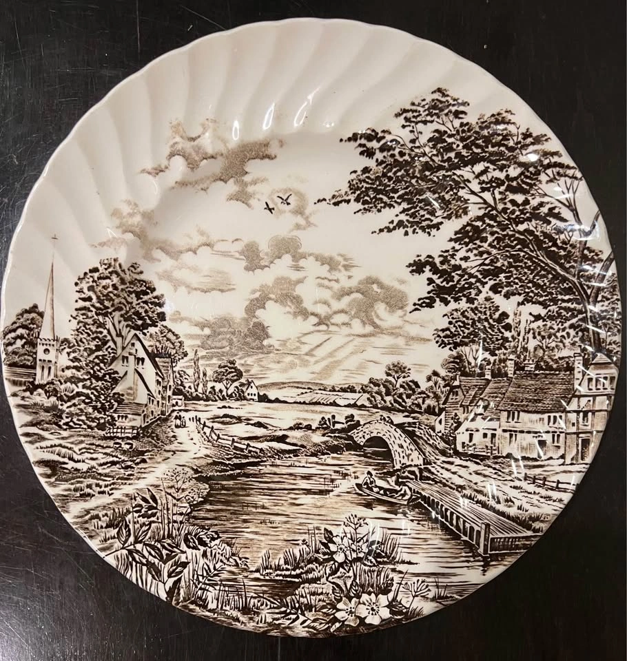 Ridgway Staffordshire England 10” Plate, Brown & White “Country - photo 5