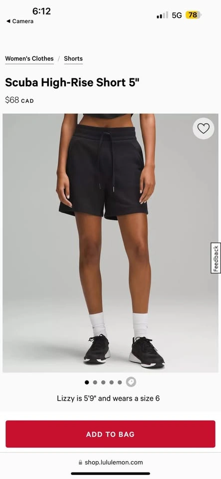 Women’s lululemon Scuba High-Rise Short 5” (NEW), Size 4