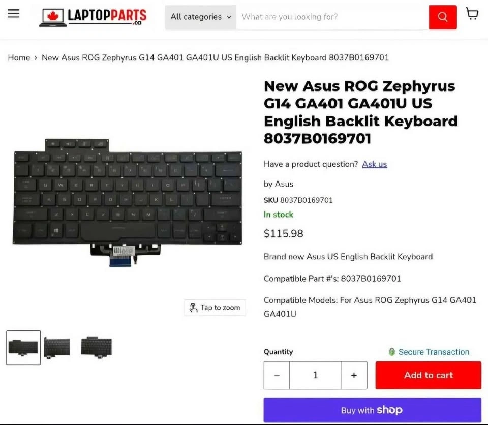 Genuine Asus ROG Zephyrus G14 White Backlit Keyboard - photo 3