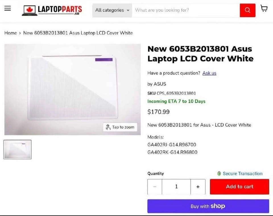 Genuine Asus ROG Zephyrus G14 Gaming Laptop LCD Cover White - photo 4