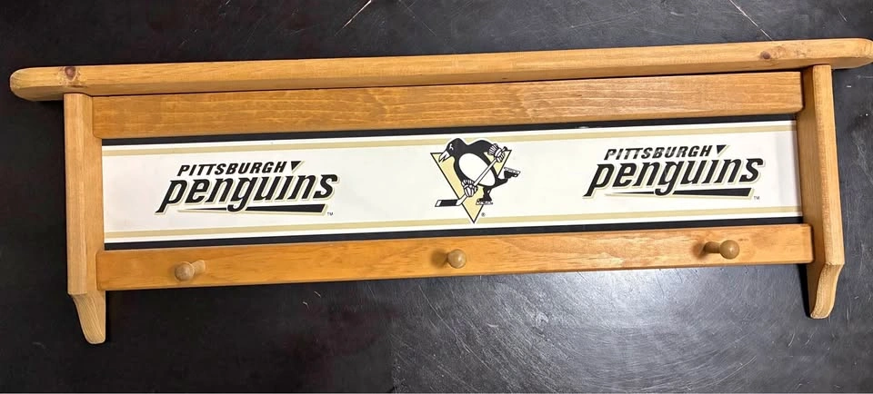 Pittsburgh Penguins wall-mounted wooden coat rack and display sh