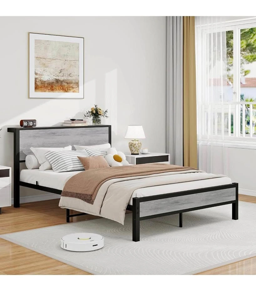 Full-Size Bed Frame with Storage Headboard – Like New
