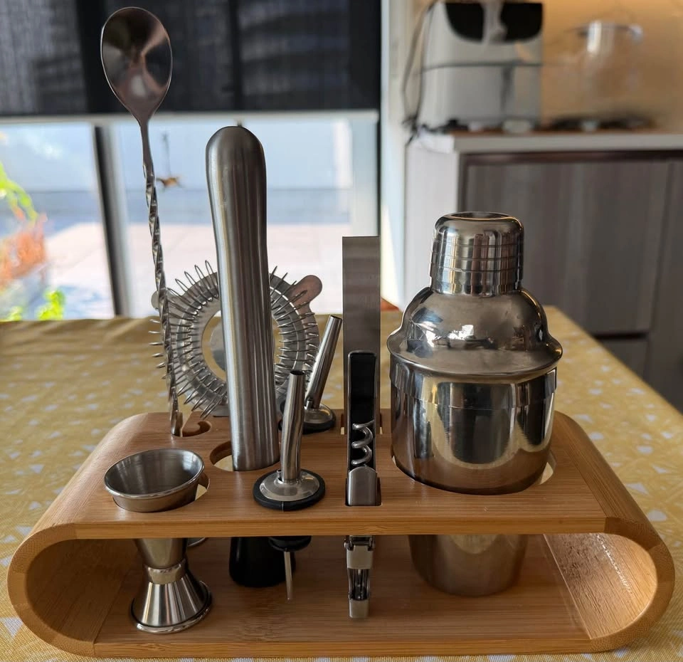 Stainless Steel Cocktail Shaker Set with Bamboo Stand - photo 2