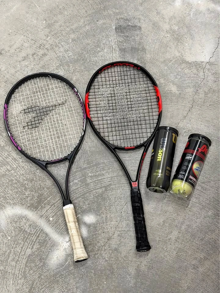 Wilson and Prince Tennis Rackets with Tennis Balls