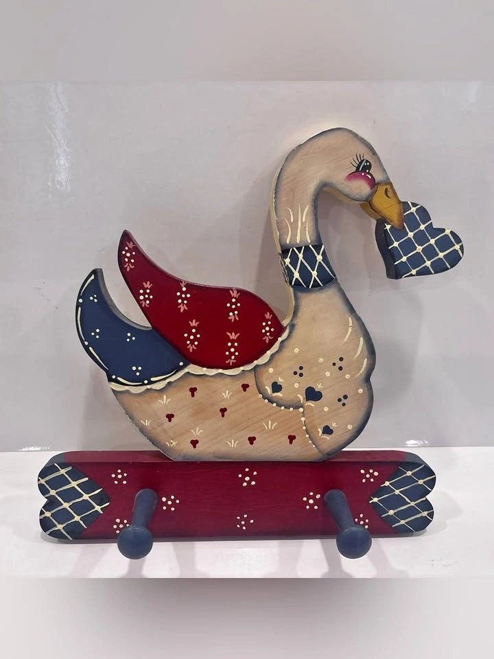 Vintage Hand-Painted Wooden Goose Wall Hook