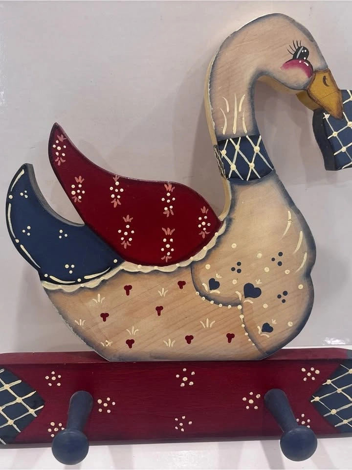 Vintage Hand-Painted Wooden Goose Wall Hook - photo 2