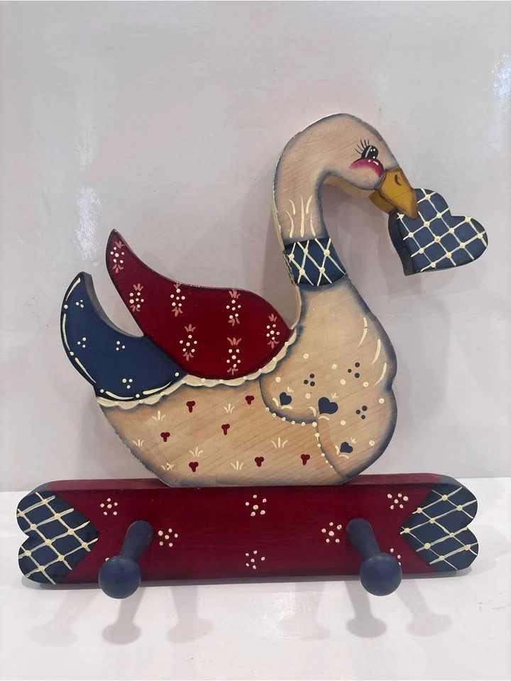 Vintage Hand-Painted Wooden Goose Wall Hook - photo 3