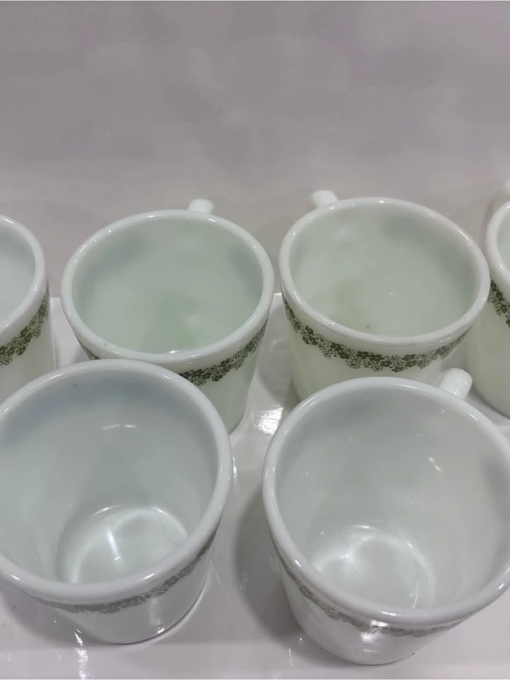Vintage Pyrex green crazy daisy set of 6 mugs milk glass - photo 2