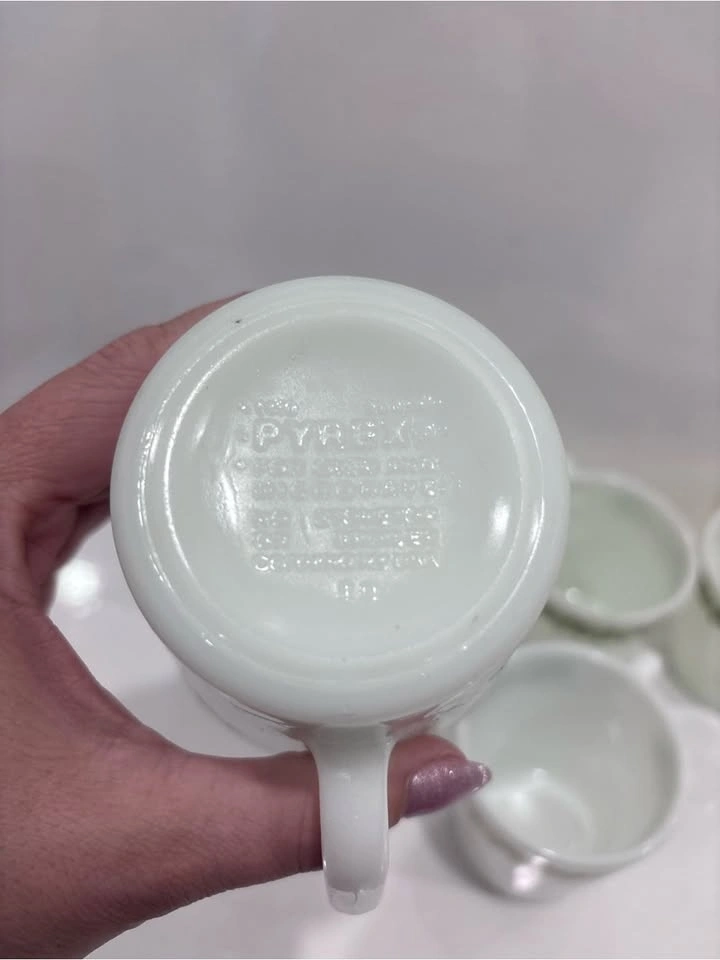 Vintage Pyrex green crazy daisy set of 6 mugs milk glass - photo 3