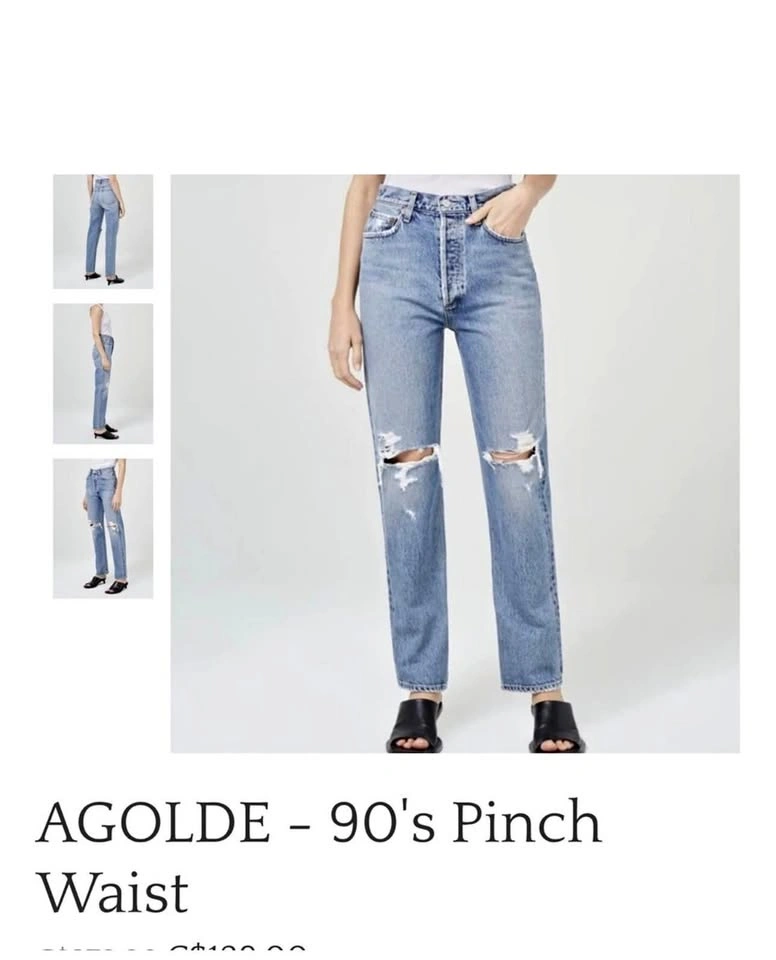Agolde 90s Pinch Waist Light Blue Distressed Denim Jeans size 25