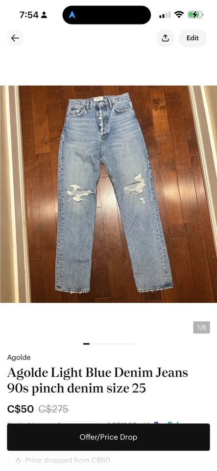 Agolde 90s Pinch Waist Light Blue Distressed Denim Jeans size 25 - photo 2