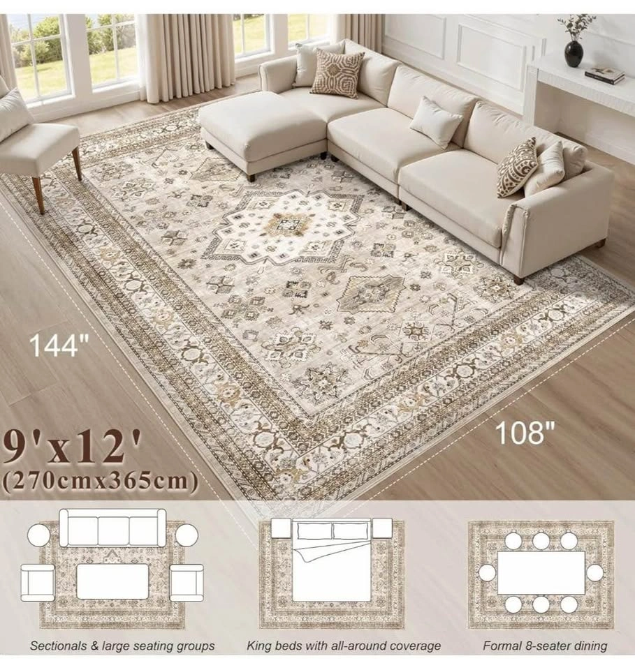 Brand new 9x12 Area Rug, Washable, Traditional, Beige - photo 2
