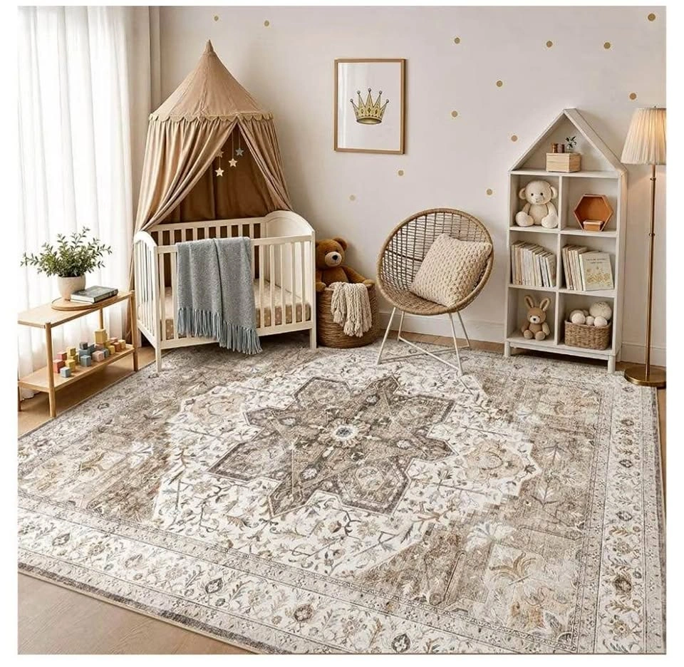 Brand New 10x12 Area Rug - Washable Soft Brown Distressed