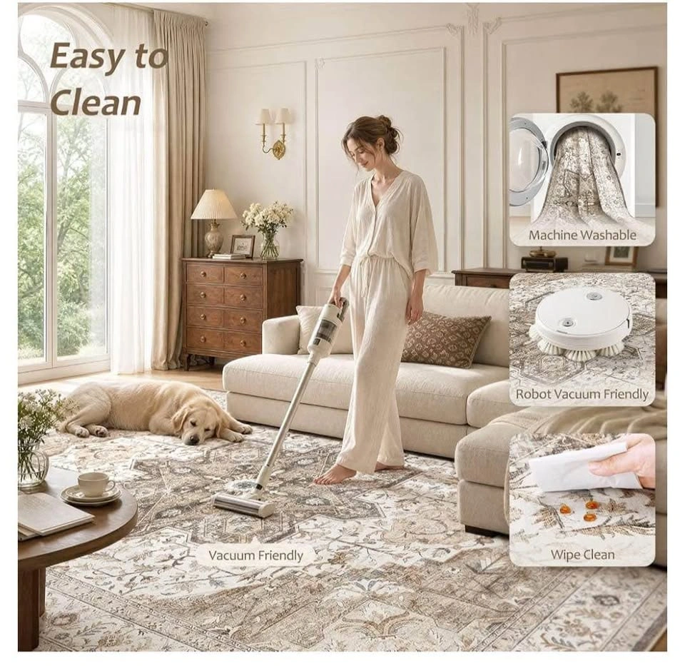 Brand New 10x12 Area Rug - Washable Soft Brown Distressed - photo 3