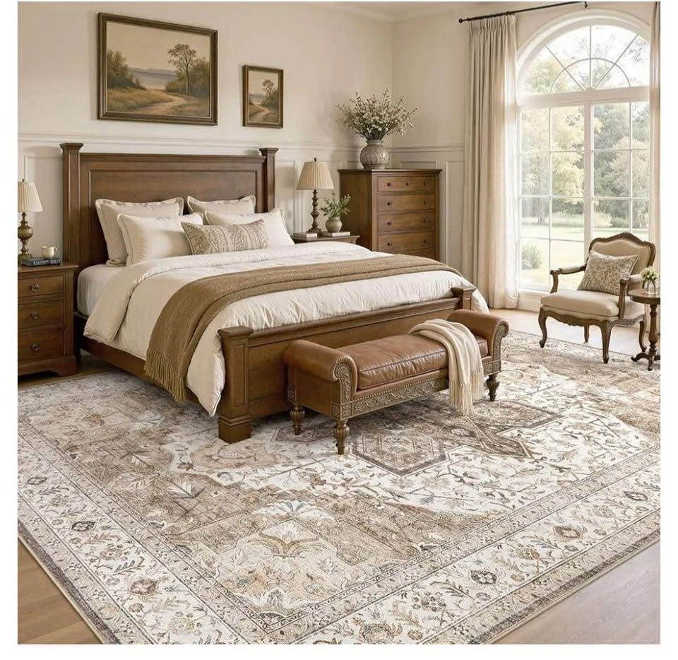 Brand New 10x12 Area Rug - Washable Soft Brown Distressed - photo 4