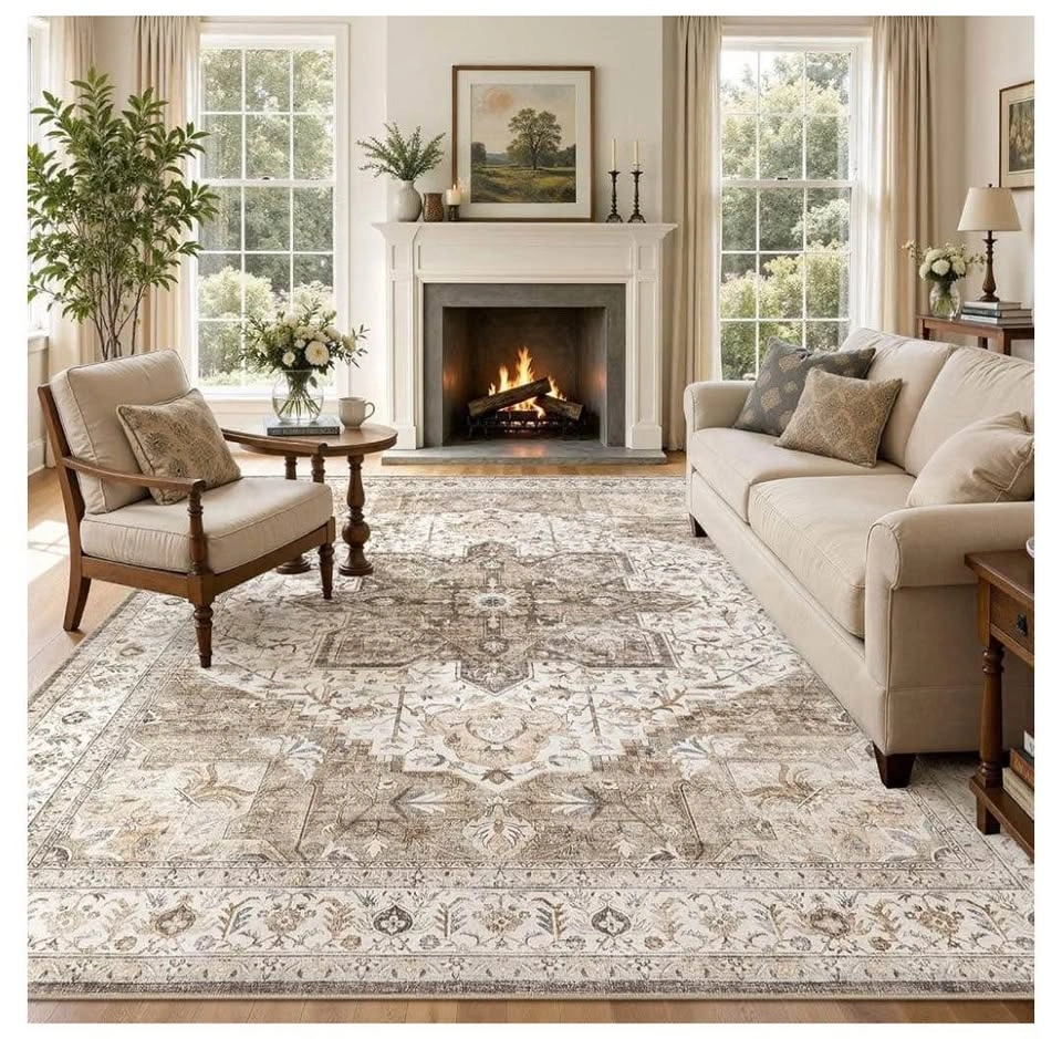 Brand New 10x12 Area Rug - Washable Soft Brown Distressed - photo 5