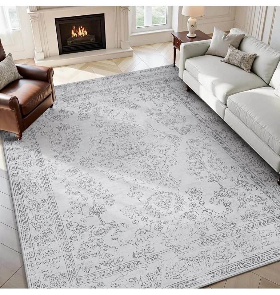 Brand new Vintage Grey 9x12 Area Rug | Machine Washable & Non-Sl