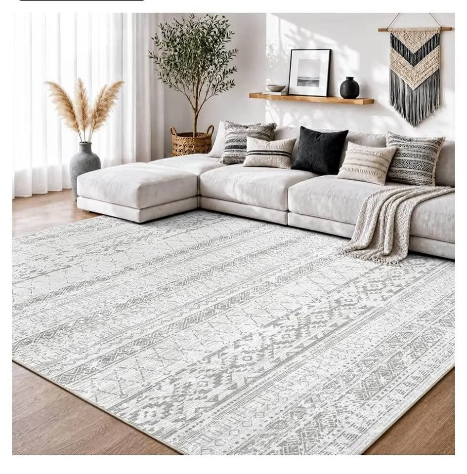 Brand new 8x10 Boho Moroccan Rug – Washable Grey/Neutral Non-Sli