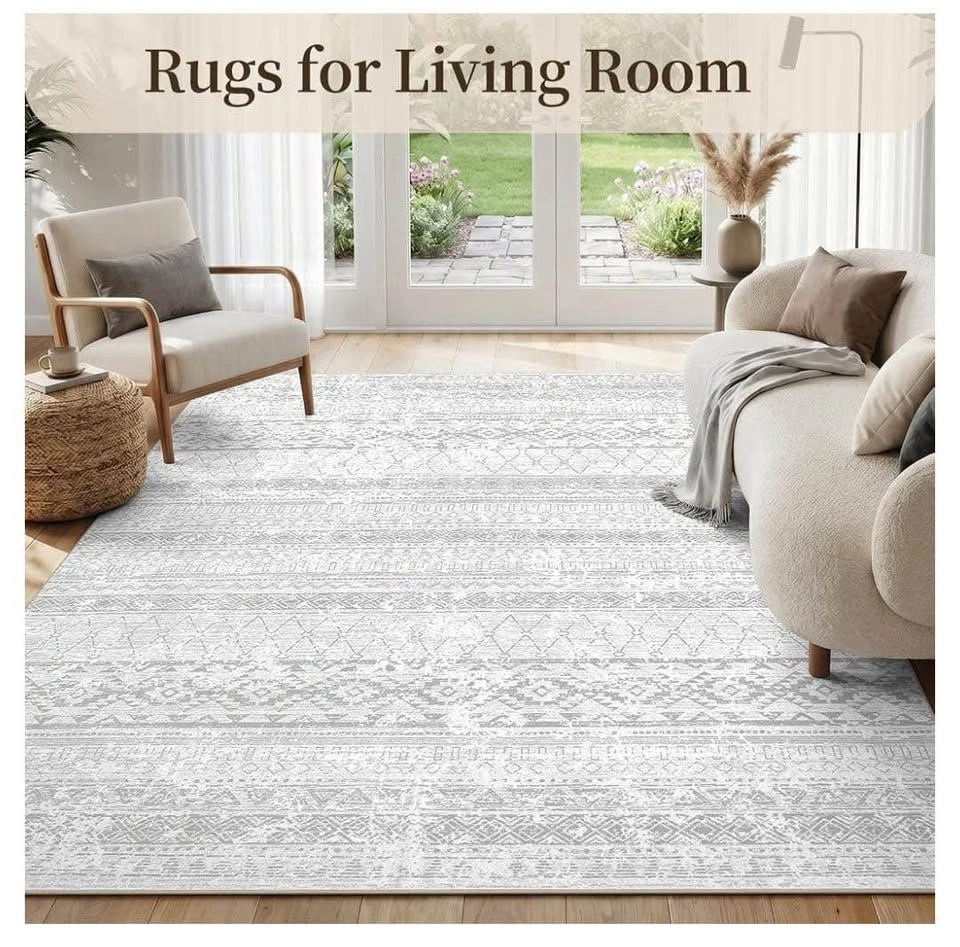 Brand new 8x10 Boho Moroccan Rug – Washable Grey/Neutral Non-Sli - photo 3