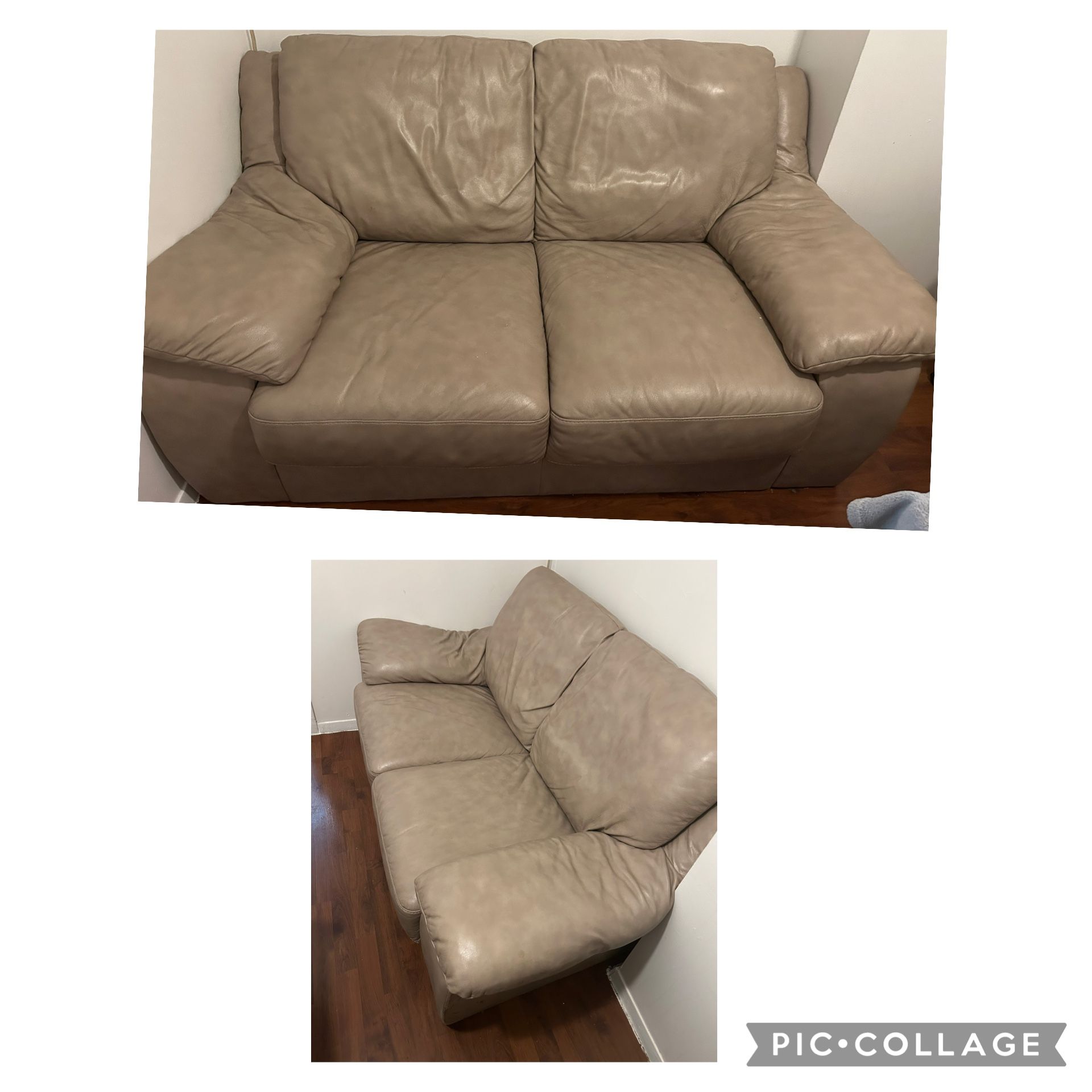 Leather Sofa / Couch - 2-Seater Sofa beige color