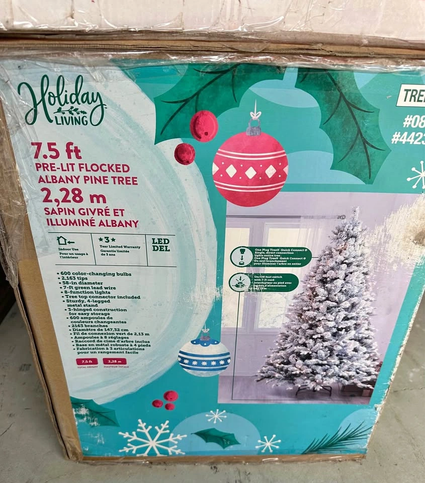 Holiday Living 7.5 ft Pre-Lit Flocked Albany Pine Tree