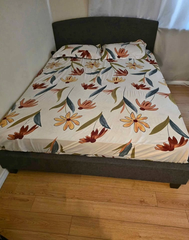 Upholstered Queen Platform Bed Frame and Mattress