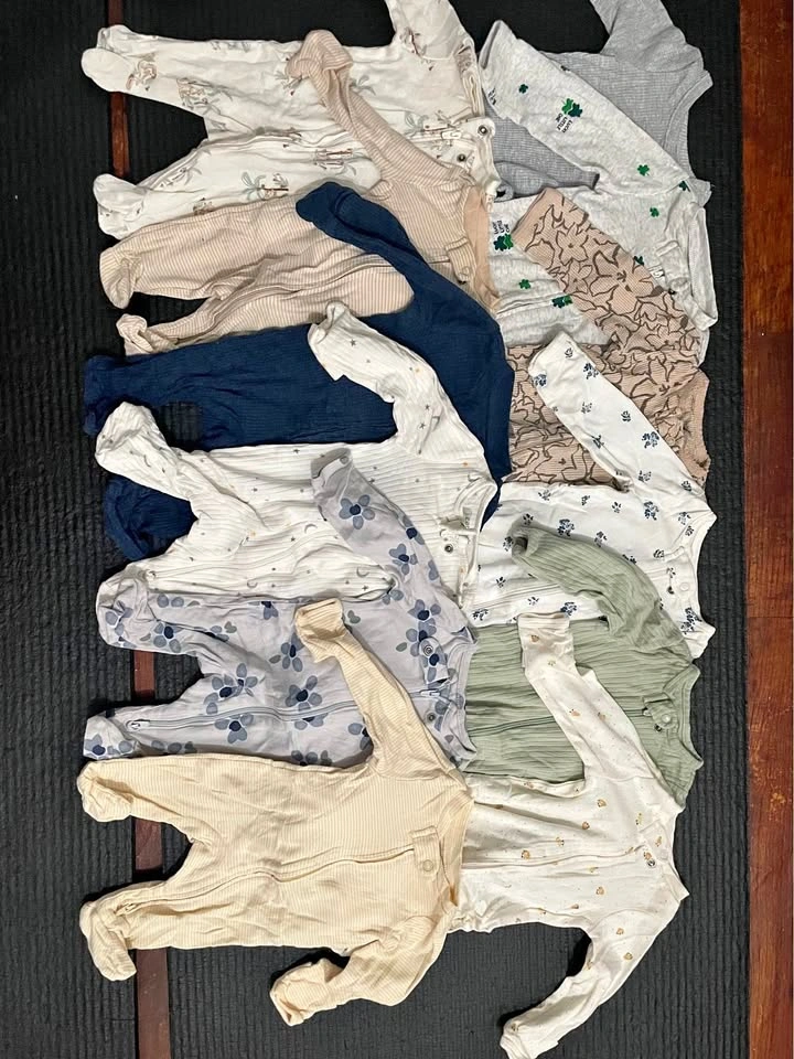 12 pcs Carter’s + Huggies 2-way zipper — newborn to 3 months