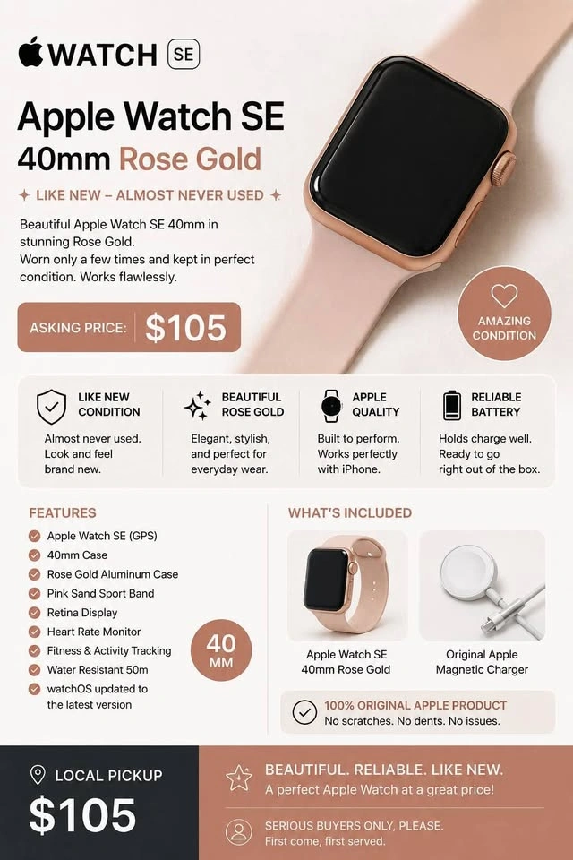 Apple Watch SE 40mm Rose Gold | Like New - photo 2