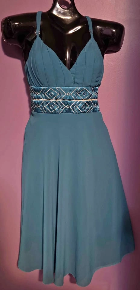 Katia Teal Embroidered Waist Dress Size M