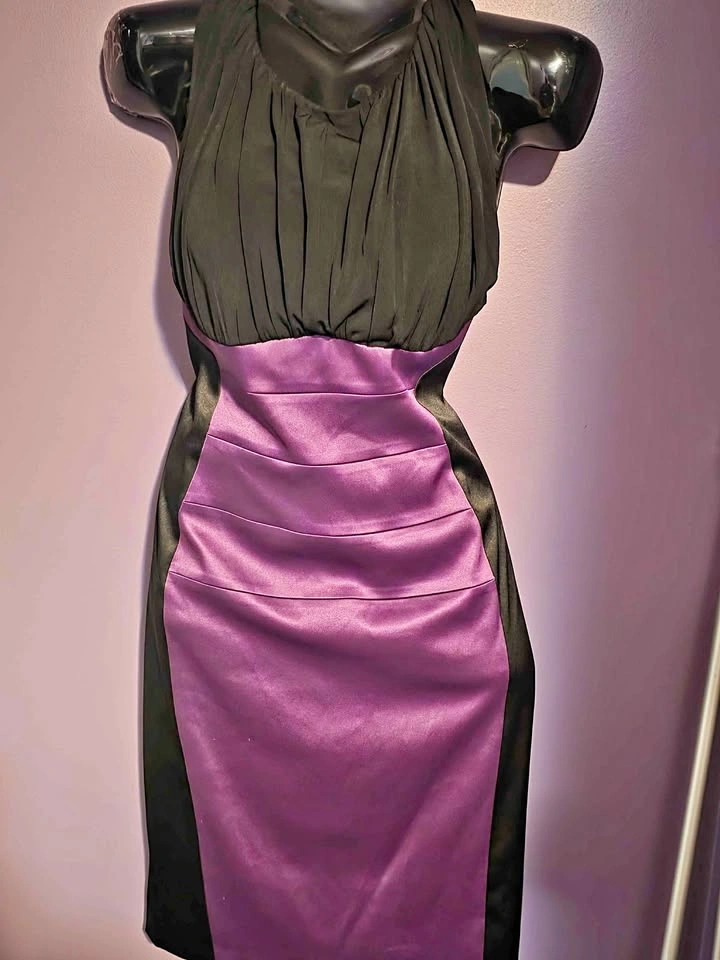 Sangria - Black and Purple Colorblock Sheath Dress
