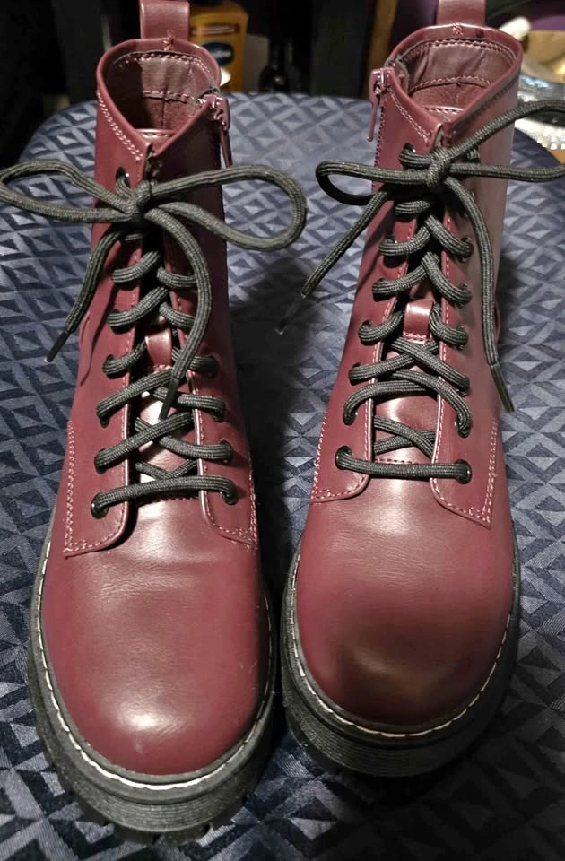 Time and Tru Burgundy Combat Boots Size 7