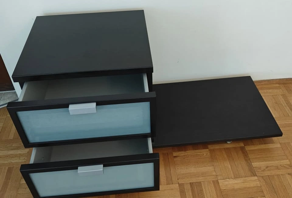 Nightstand with 2 drawers (frosted glass and casters) - photo 2