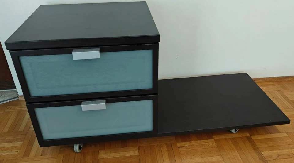 Nightstand with 2 drawers (frosted glass and casters) - photo 3