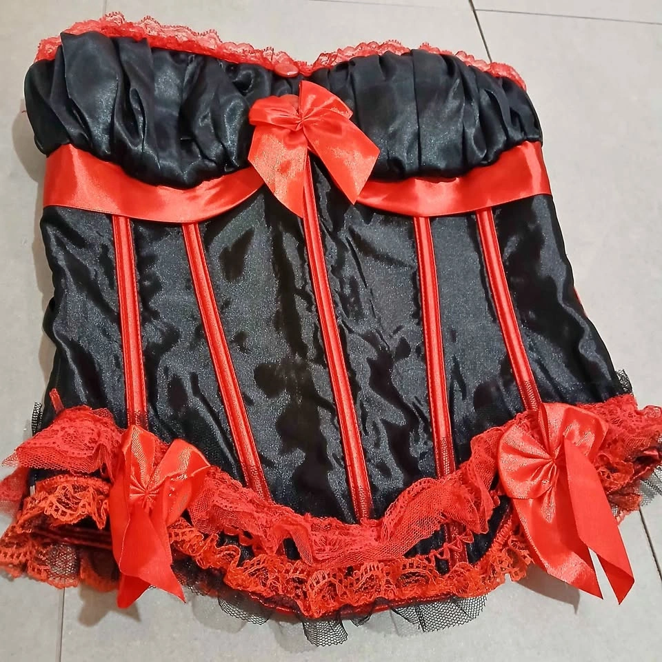 Red and Black Lace Corset Top