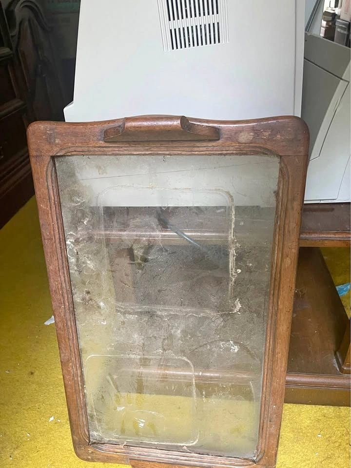 Glass and wooden tray - vintage find