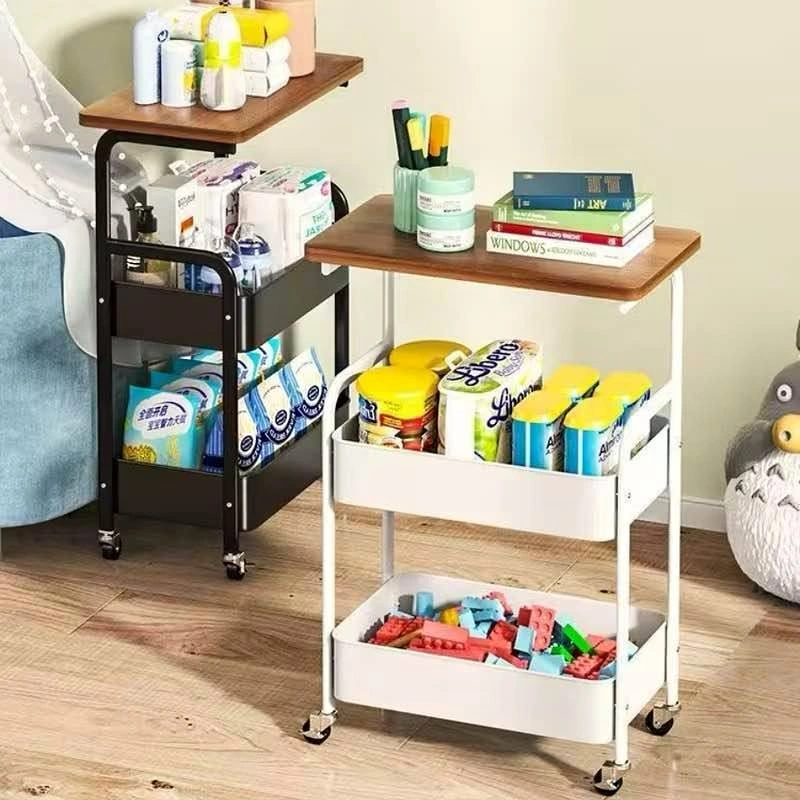 3-Tier Rolling Utility Cart with Wood Top