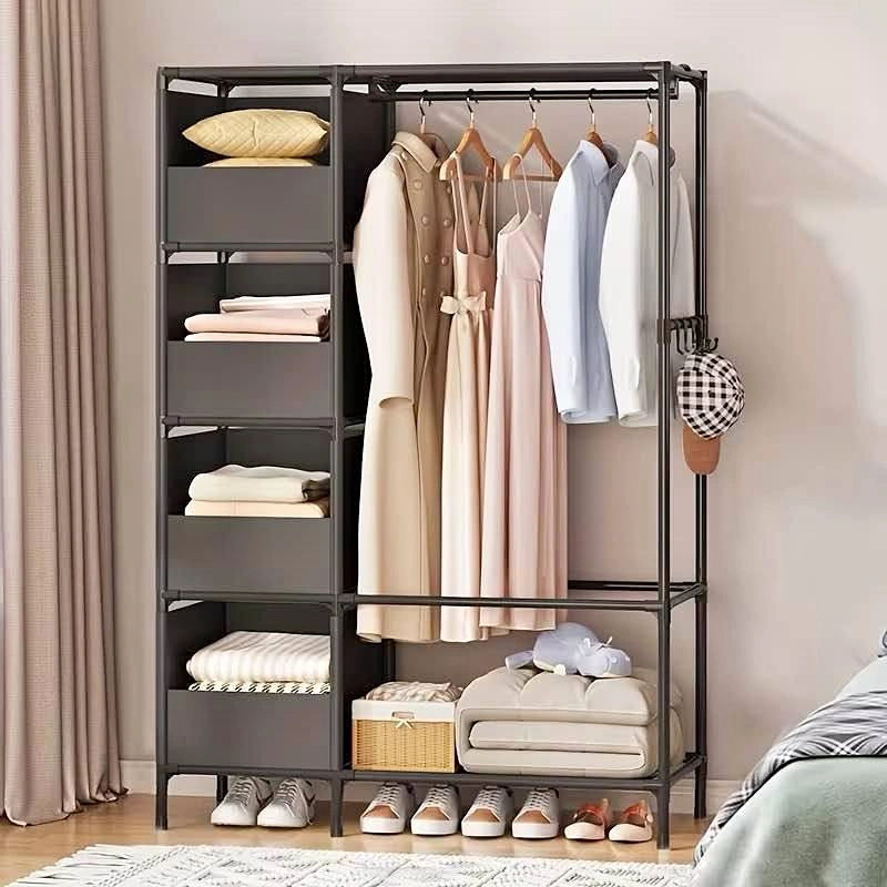 Portable Wardrobe Closet w/ Pole & Shelves